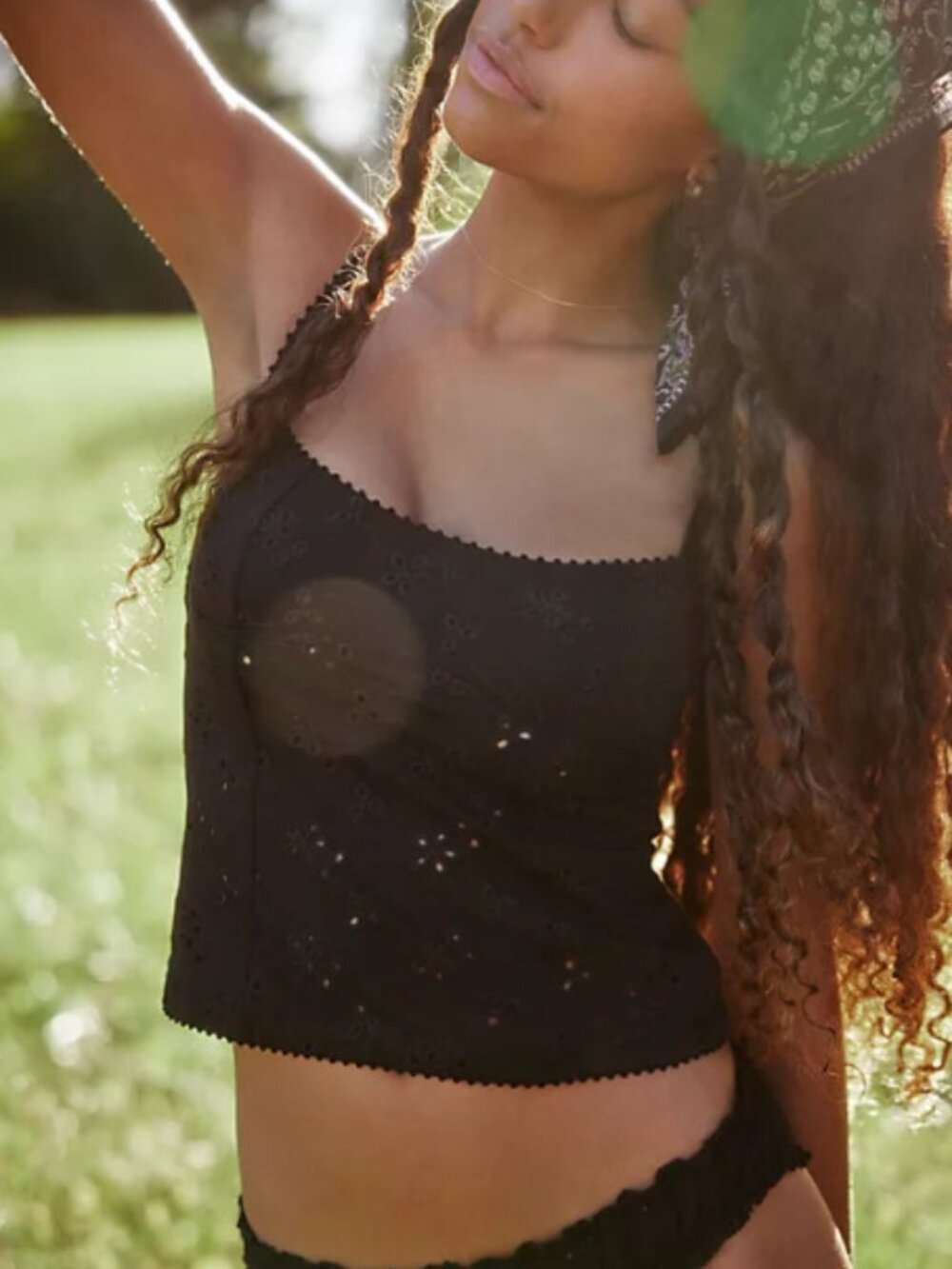 Free People Full Bloom Cotton Eyelet Cami in Black - Picture 3 of 5